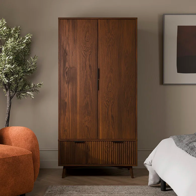 dark wood mid century fluted wardrobe
