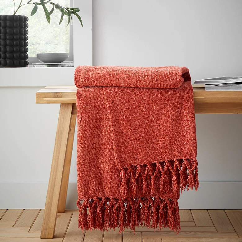 terracotta woven chenille winter throw