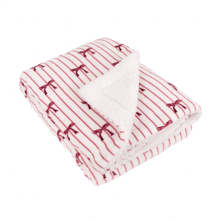 pink and white striped winter sherpa fleece throw