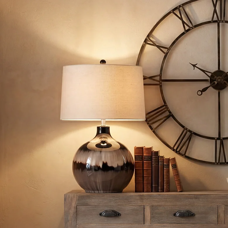 sepia glass table lamp with fabric lamp shade