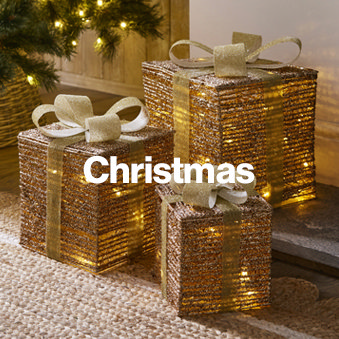 Lit up christmas present decoration outside