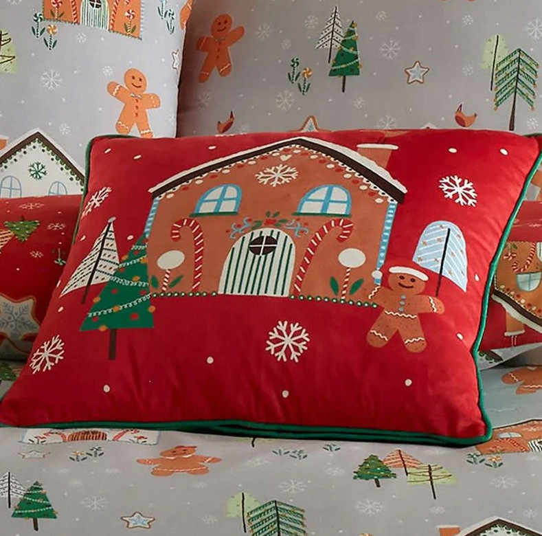 Gingerbread house and gingerbread man cushion