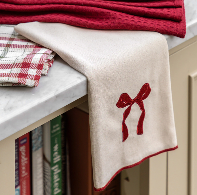 tea towel with an embroidered bow