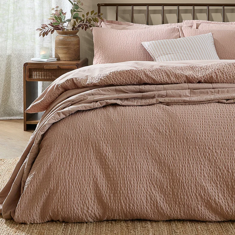 neutral cotta seersucker duvet cover set with relaxed textured cotton bedding