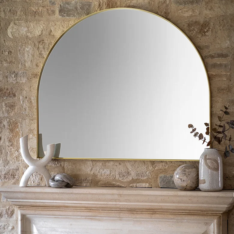 gold metallic arched hallway wall mirror