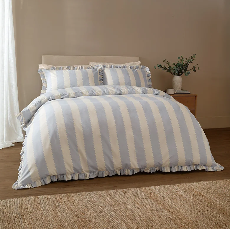 blue striped summer duvet cover set
