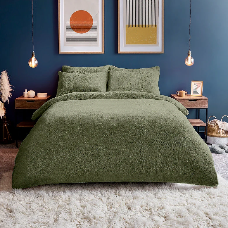 green teddy fleece winter bedding set