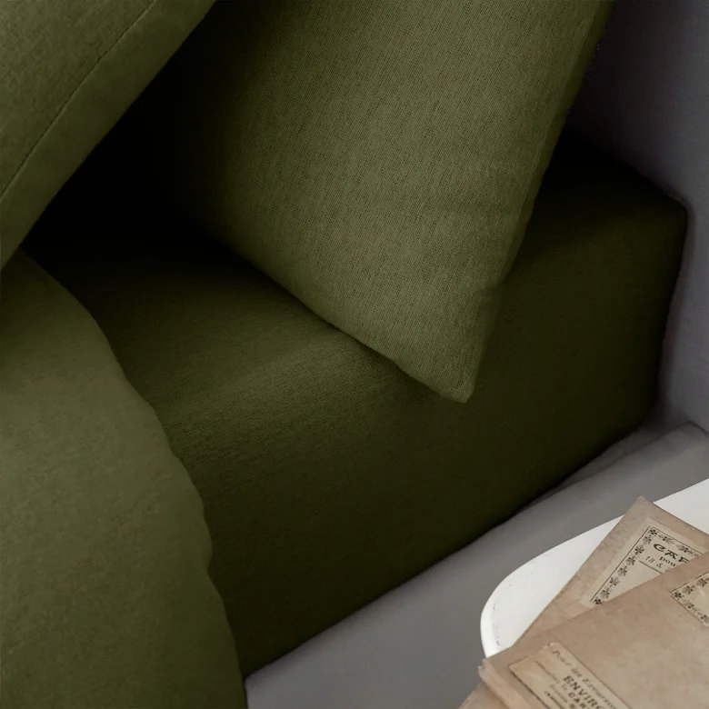 green brushed cotton winter bed sheet