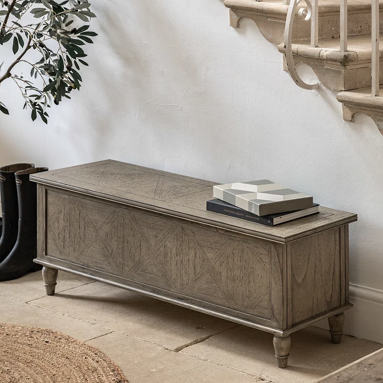 classic wooden hallway storage bench and chest