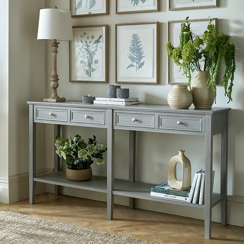 extra wide wooden console table for hallway storage