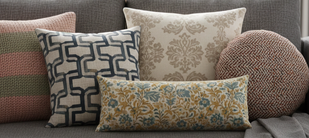 Multiple cushions on a sofa