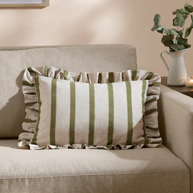 Connie Frill Stripe Cushion - Olive
