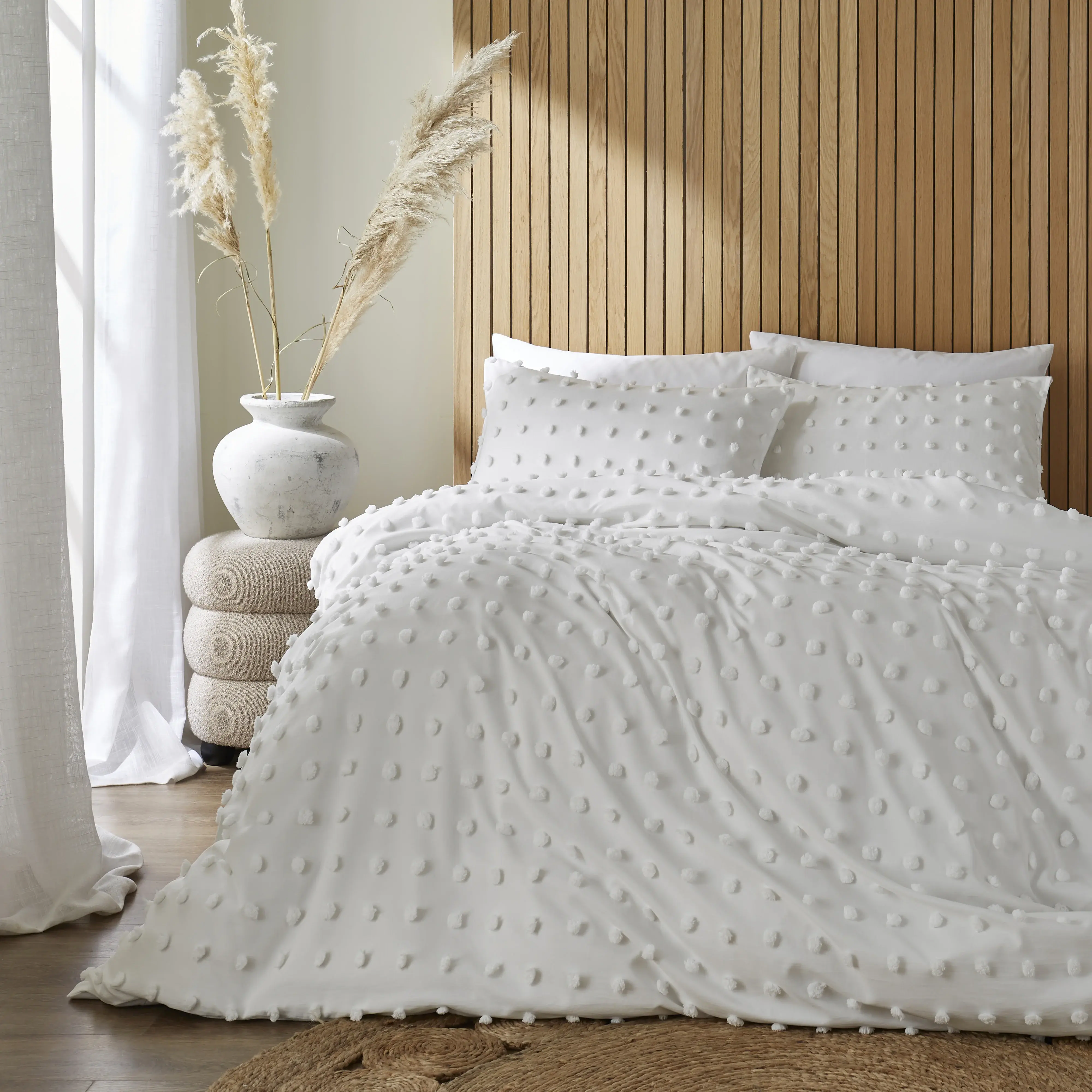 Tufted Polka Dots Duvet Cover Set - White