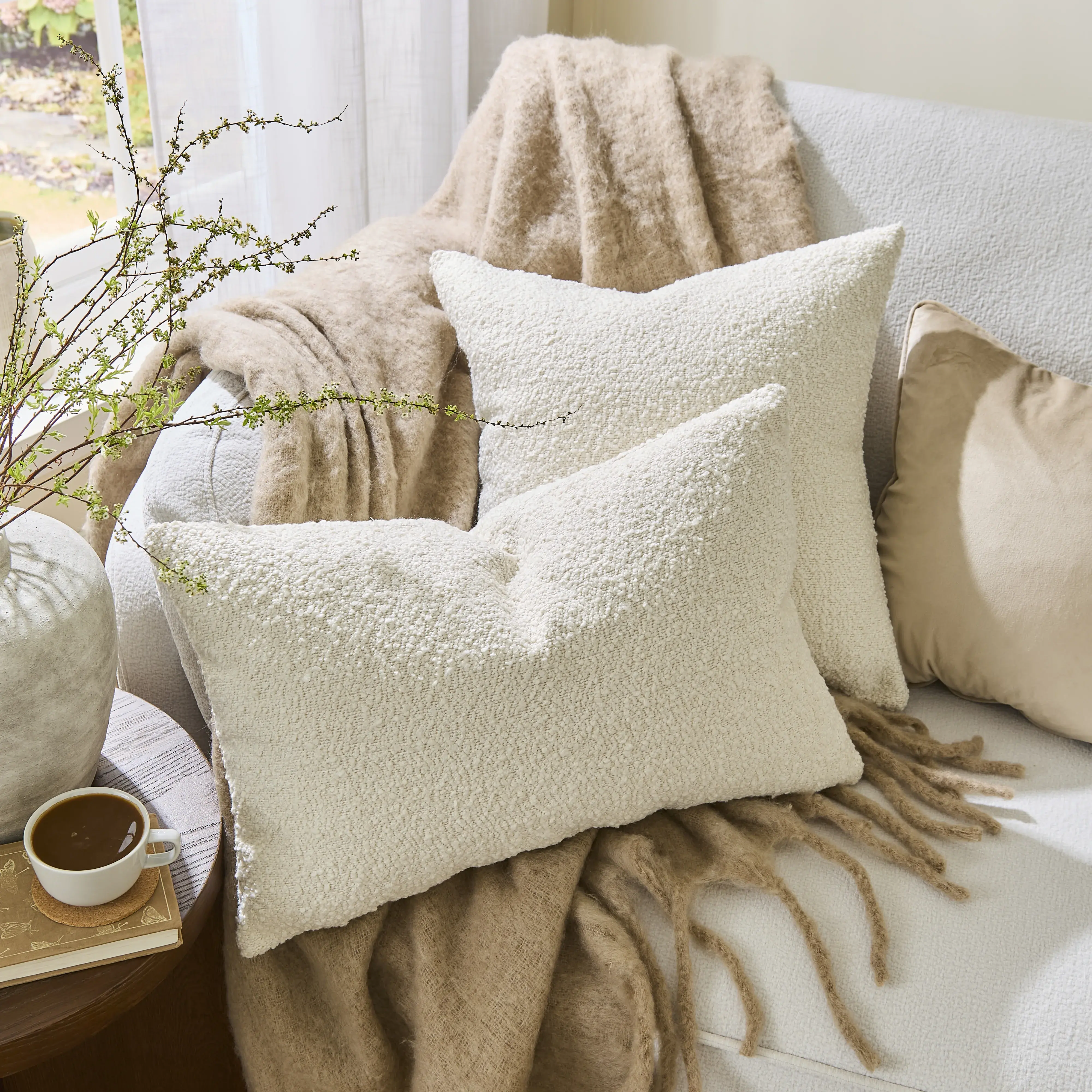 Amber Boucle Double Sided Cushion - Cream