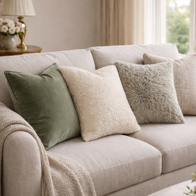 Multiple cushions on a sofa