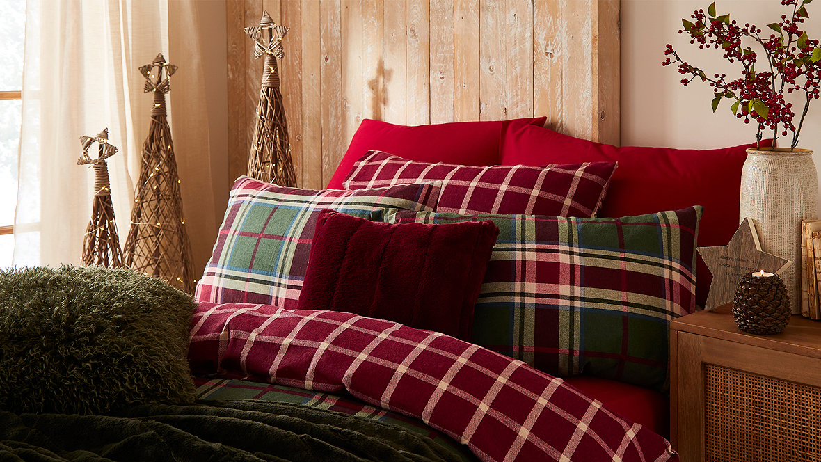 Made up bed - tartan check