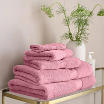 Bathroom Textiles - Pink Towels Stacked