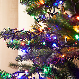 Multi coloured lights on a christmas tree