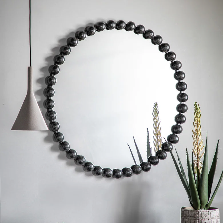 black bobble frame circular mirror for bedroom wall