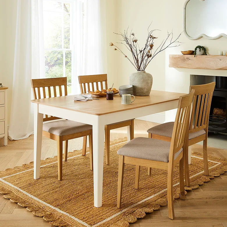 traditional rectangle dining room table with four chairs