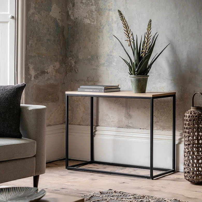 minimalistic wood and metal console table