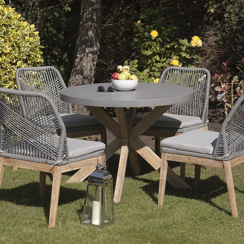 grey outdoor dining set with chairs and table