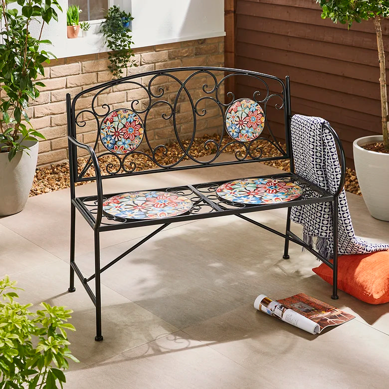 decorative mosaic metal garden bench for garden