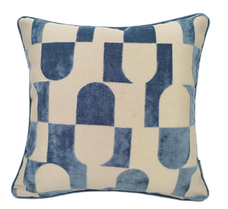 blue mid century modern geometric living room cushion