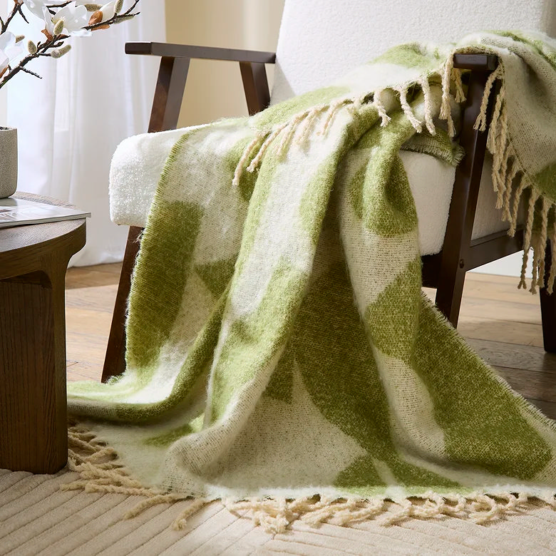 green bohemian living room retro pattern throw