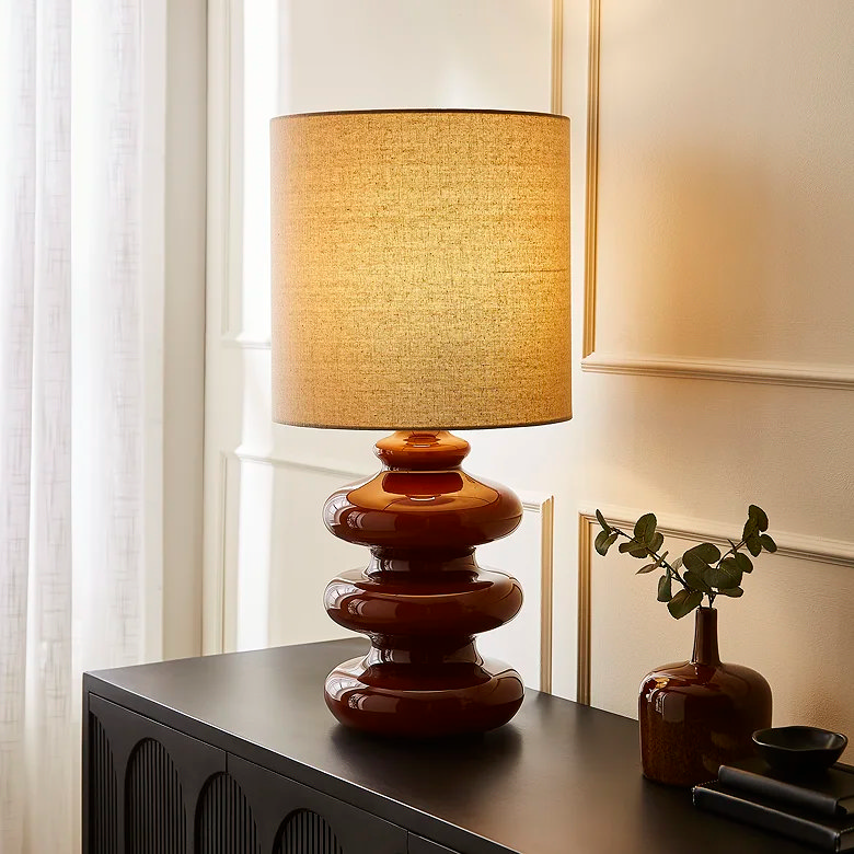 retro burgundy table lamp in living room