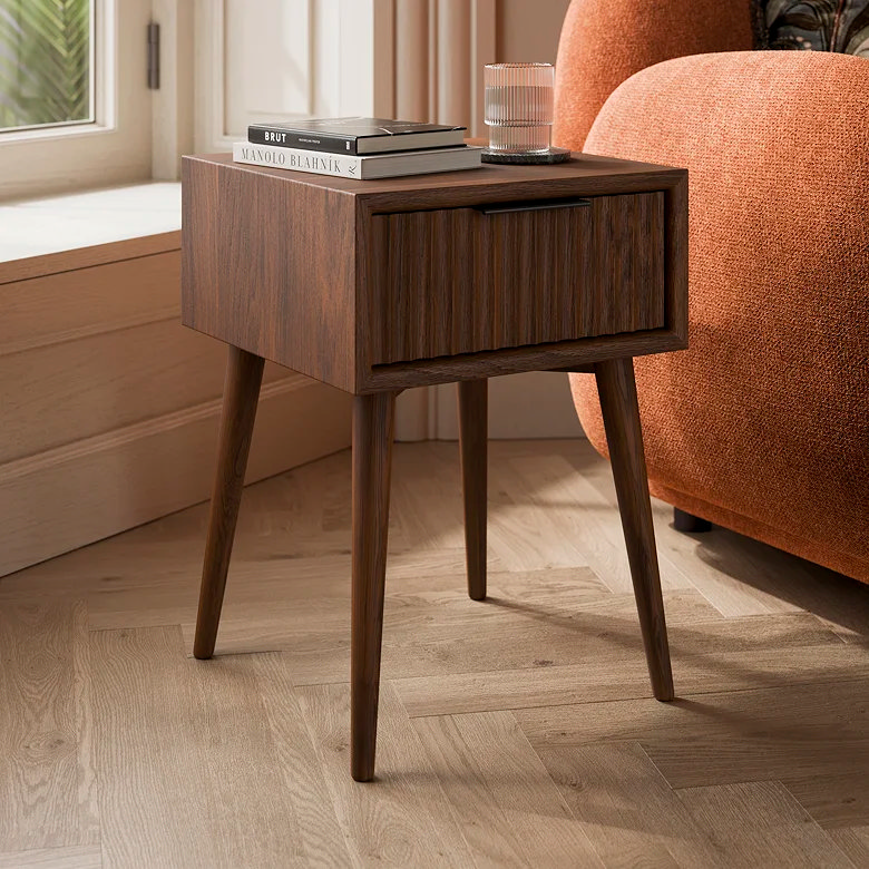 fluted front wood side table in living room