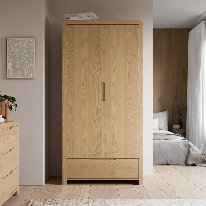Japandi style light wooden wardrobe with simple design
