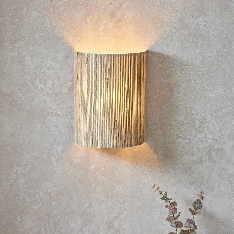 organic seagrass Japandi style bedroom wall light