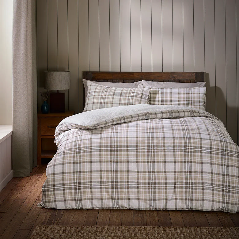 check pattern natural colours sherpa duvet