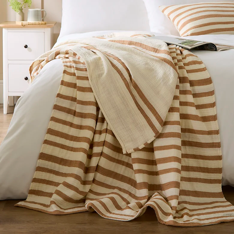 stripy autumn coloured throw blanket