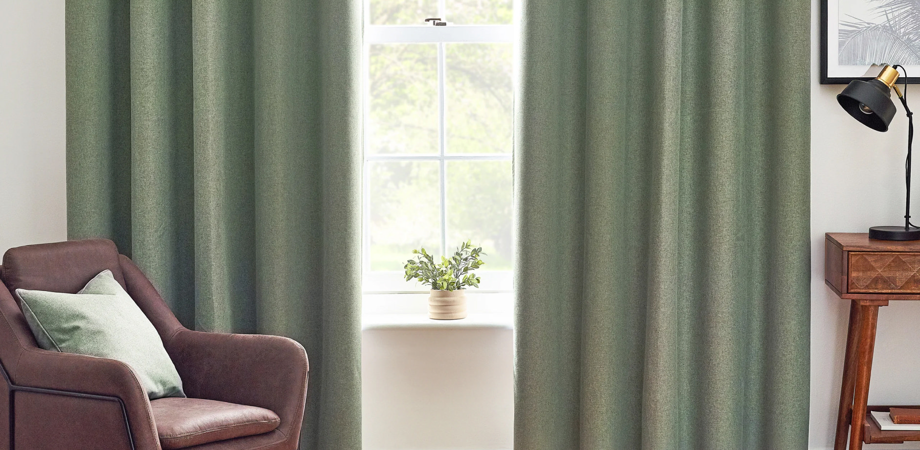 eucalyptus green curtains in living room