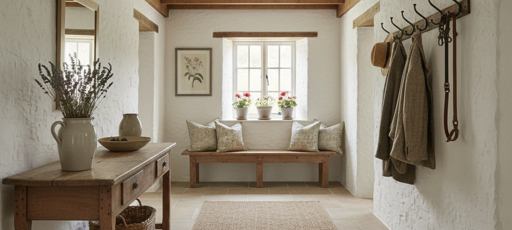 Bright white narrow hallway with light oak floorboards 
