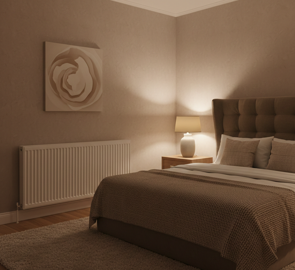 Modern bedroom with clear radiator space