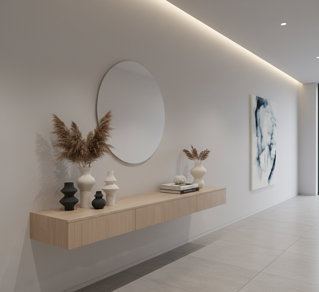 Narrow hallway idea uncluttered look.