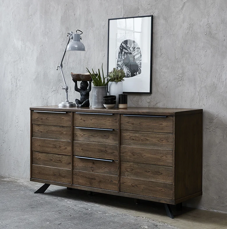 dark wood sideboard with cupboards in home office