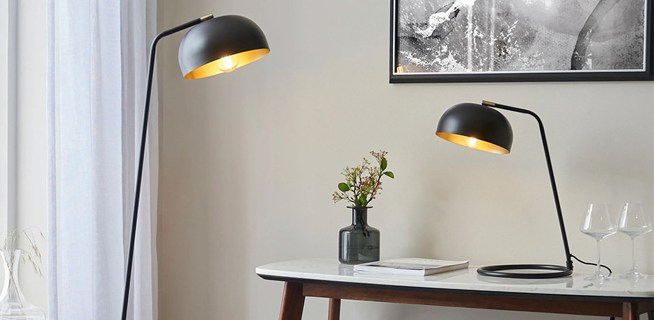 luxury home office with lighting and artwork