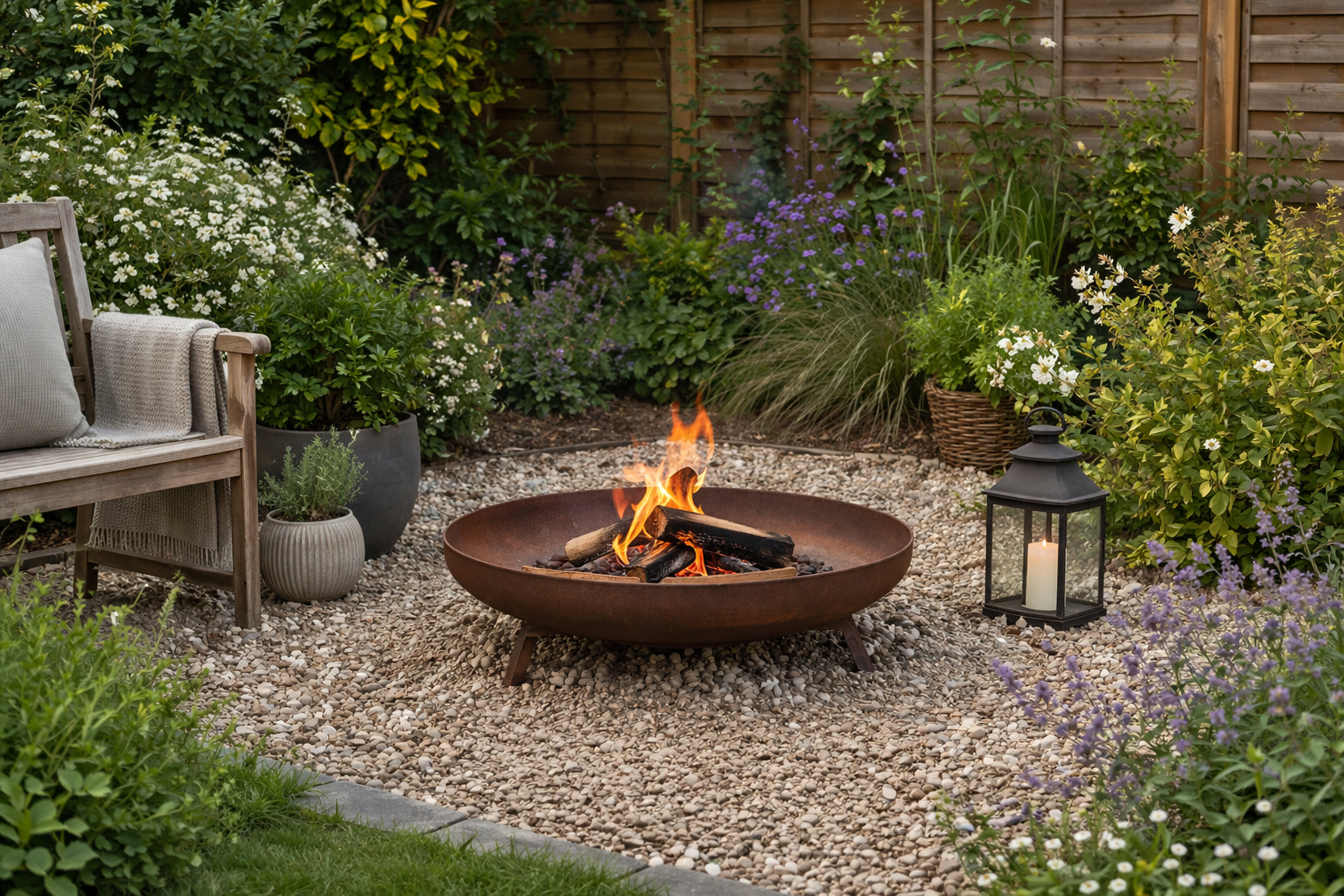 cosy garden sanctuary fire pit with seating