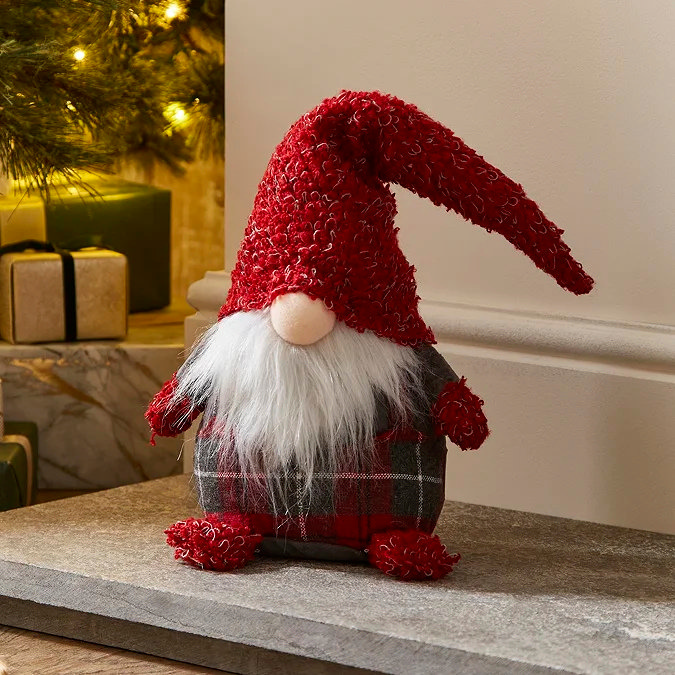 Red tartan Christmas gonk with long hat