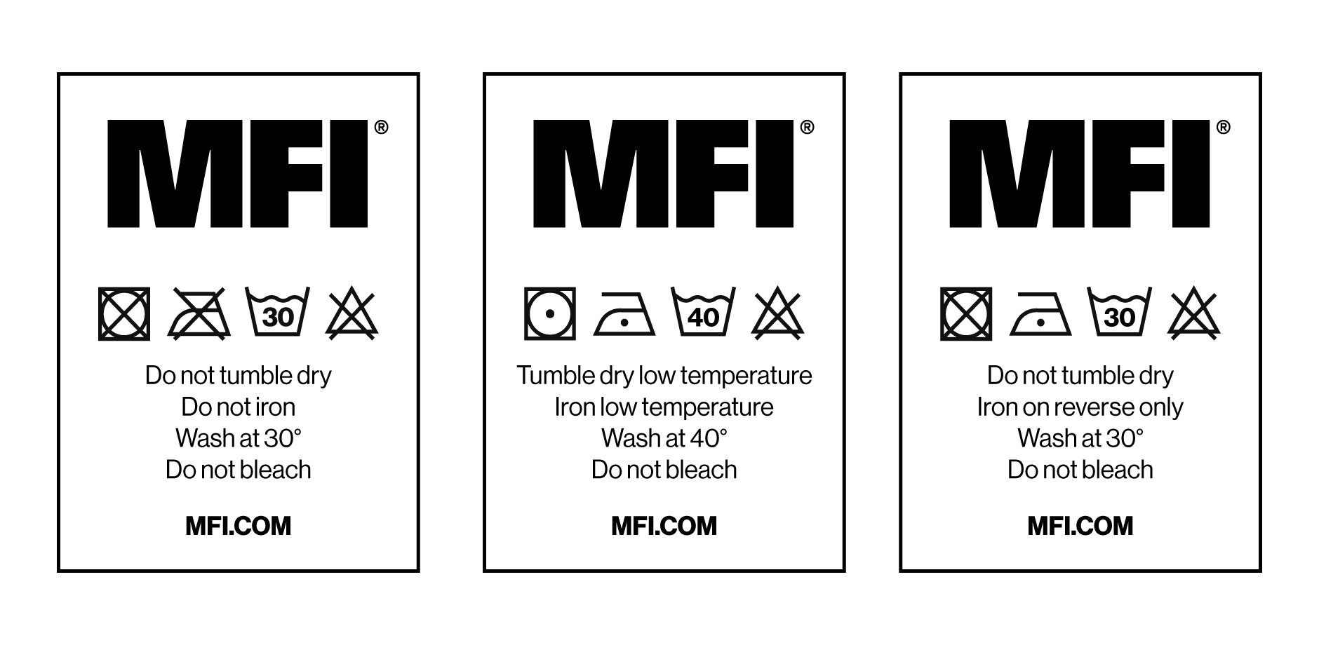 Bedspread care label symbols showing wash temperature, ironing and drying instructions for washing bedspreads safely.