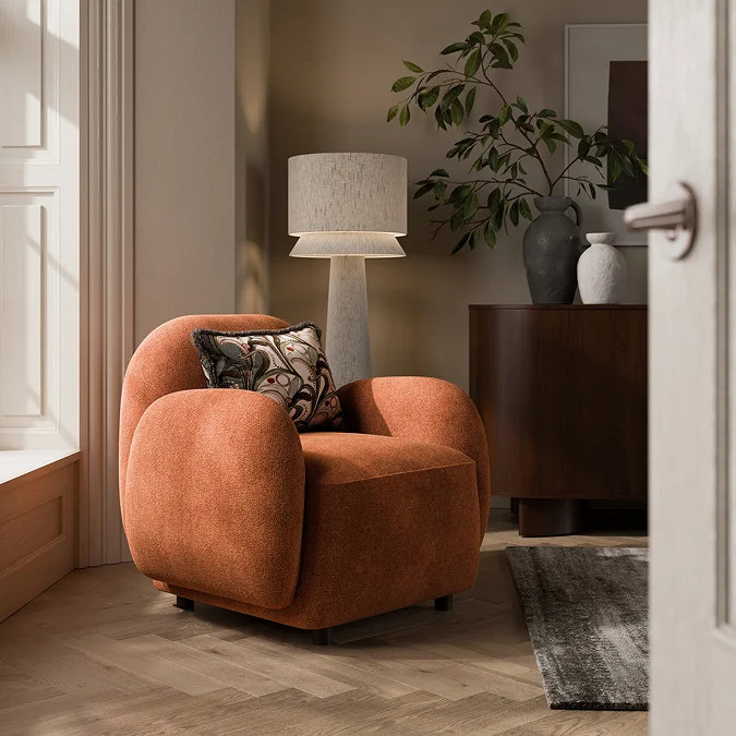 rust boucle cloud accent chair for small bedrooms