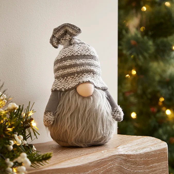 Grey Christmas gonk with striped knitted hat