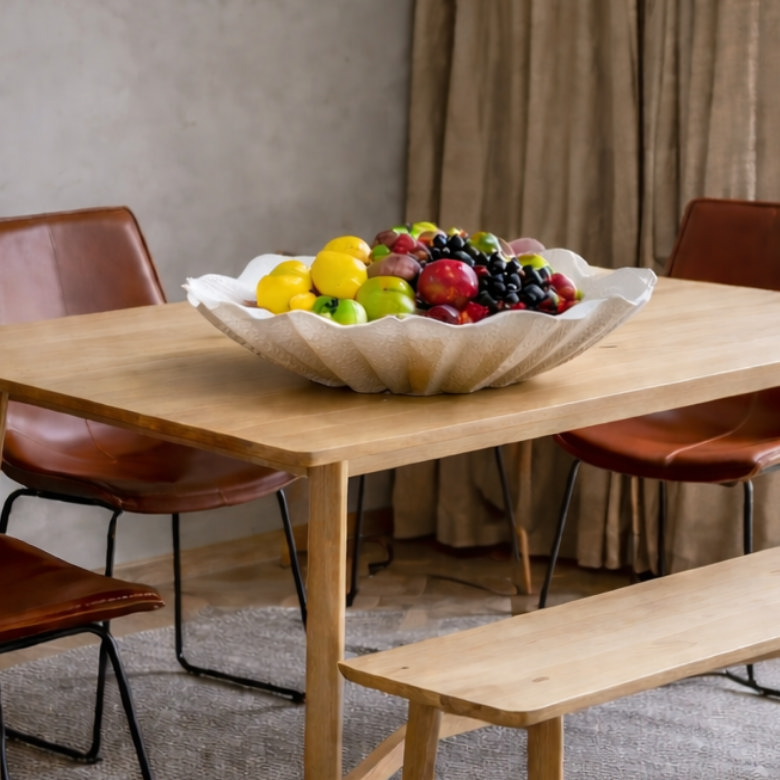 Dining room table with decorative fruit bowl