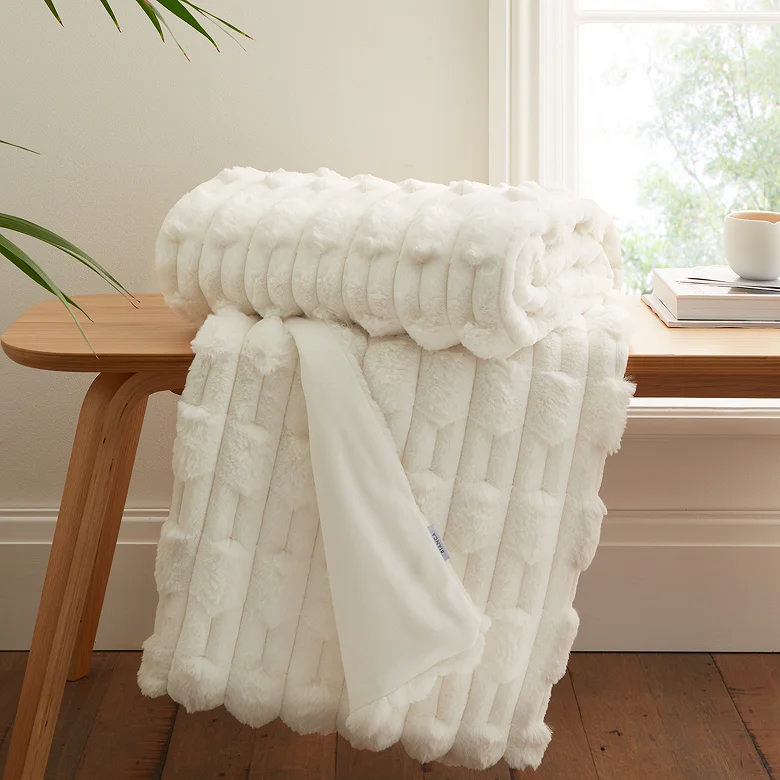 white carved faux fur Christmas blanket for couch
