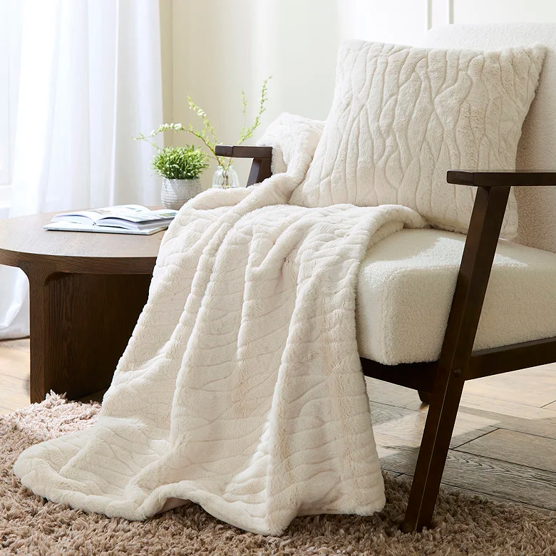 embossed cream soft faux fur christmas couch throw