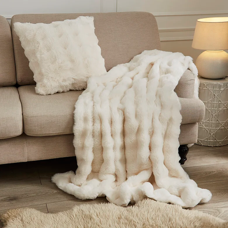 white faux fur bubble texture Christmas couch throw